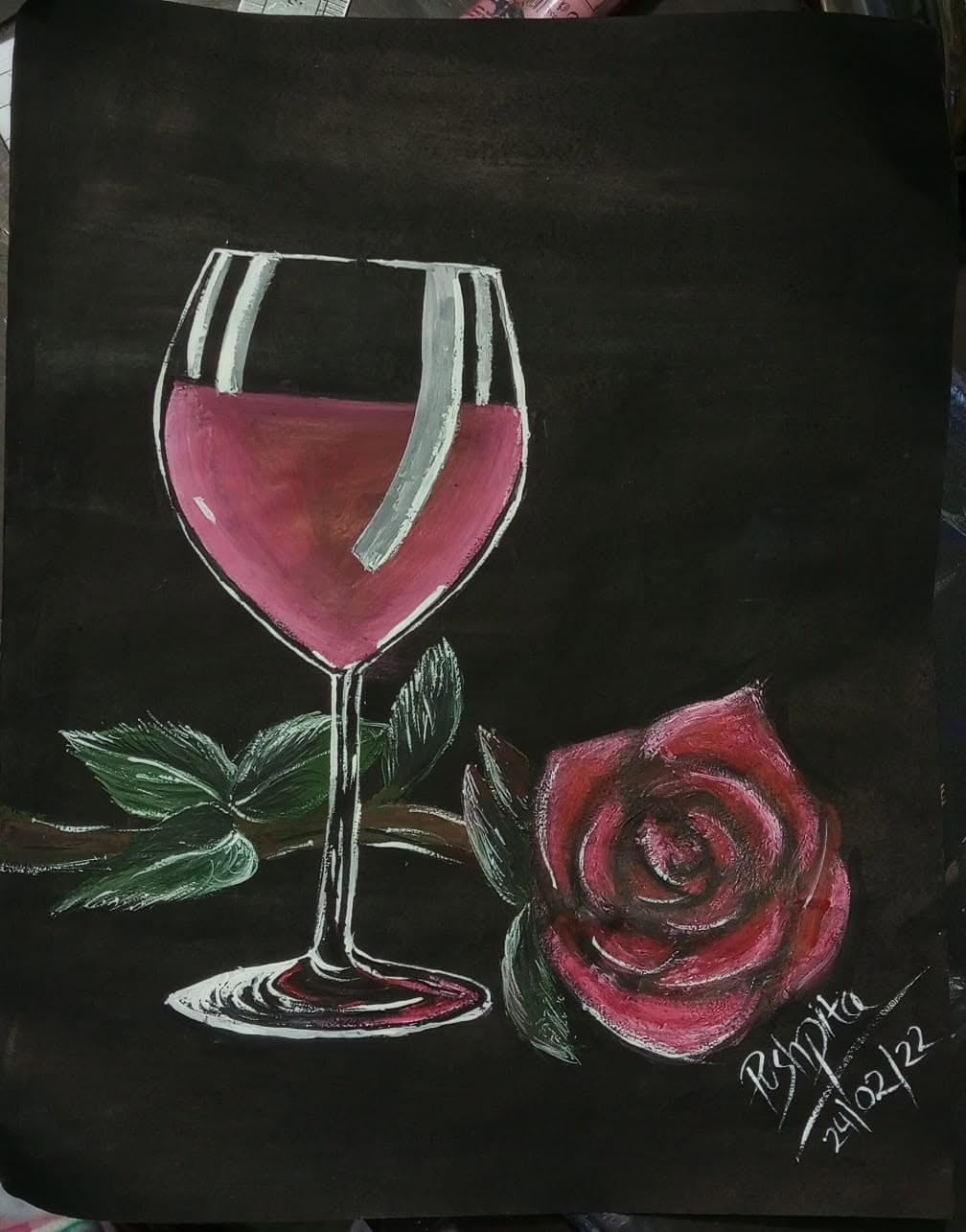 A Glass of Red Wine & A Rose